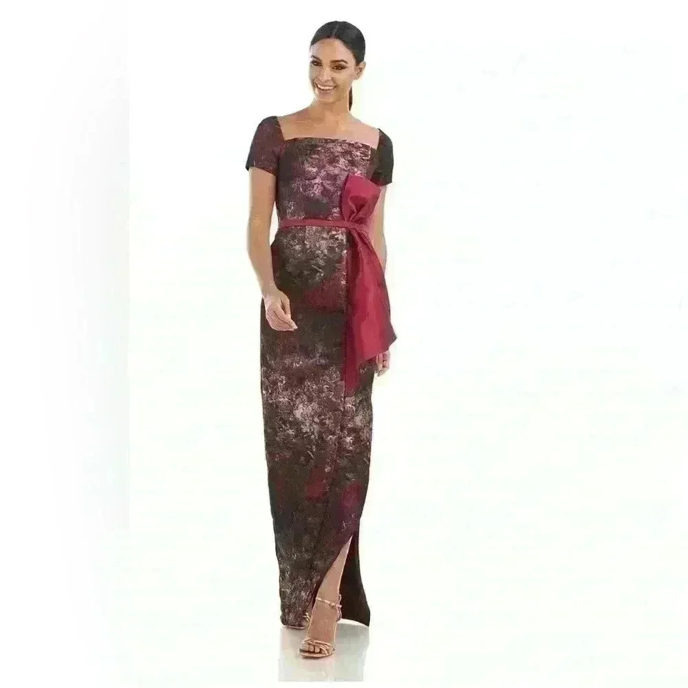 NWT KAY UNGER Bow Layne Jacquard Column Dress